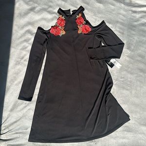 By&By Black Mini Floral Flowy Dress